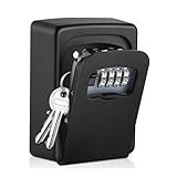 Key Lock Box Wall Mounted,4 Digit Combination Weatherproof Lockbox for Outside House,5 Keys Large Capacity Lockbox,Key Safe Security Storage Lock Box with Resettable Code for Indoor Outdoor Garage