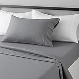 Amazon Basics Lightweight Super Soft Easy Care Wrinkle-Free Breathable Brushed Microfiber 3-Piece Bed Sheet Set with 14-Inch Deep Pockets, Twin, Dark Gray, Solid
