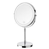 Lighted Makeup Mirror, 3000 mAh Rechargeable Double Sided Magnifying Vanity Mirror with 3 Colors, 1x/10x, 360° Rotation , Brightness Adjustable Magnification Cosmetic Light up Mirror, Women Gift