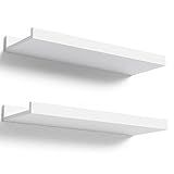Boswillon Floating Shelves Wall Mounted Set of 2, Modern White Shelves for Bedroom, Nursery Shelves with Lip, Display Picture Ledge Shelf for Wall Decor Living Room Bathroom Kitchen - White