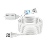 TiFFCOFiO Indoor Extension Cord, 2 Prong 12 Feet Extension Cord, 3 Polarized Outlets with Safety Slide Windows,13A/1625W, 16 AWG, 1 Pack
