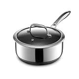 HexClad 3 Quart Hybrid Nonstick Sauce Pan Pot with Lid, Stay-Cool Handle, Dishwasher Safe, Induction Ready, Compatible with All Cooktops