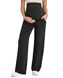G4Free Maternity Pants with Pockets Pregnancy Leggings,Black,M,Regular