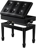 Rhymo Adjustable Duet Piano Bench with Sheet Music Storage, Solid Wooden Keyboard Bench Piano Bookcase Stool Chair Seat with High-Density Sponges Cushion