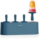 Popsicle Mold Set 4 Pieces Homemade Silicone Popsicle Maker Easy Release Ice Cream Molds Reusable DIY Pop Molds (Blue, IcyClassic Pops)
