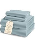 100% Egyptian Cotton Queen Size Sheet Set - 1000 Thread Count Silky Sateen Weave Naturally Breathable & Durable Winter Comfort, Hotel Soft Luxury Comfort with 15" Deep Pocket Queen Sheets -French Blue