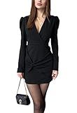 GarRela Women's Bodycon Sexy V Neck Long Sleeve Elegant Faux Wrap Ruched Cocktail Mini Dresses A-Black