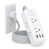 Power Strip Surge Protector - One Beat 6 Widely Outlets with 3 USB Ports (1 USB C), 5 Ft Extension Cord Flat Plug, Wall Mount Outlet Extender Small Power Strip for Travel Home Office College Dorm Room