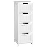 Yaheetech Bathroom Floor Cabinet, Wooden Side Storage Organizer, 4 Drawers Free-Standing Cabinet for Bathroom/Hallway/Living Room, White