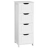 Yaheetech Bathroom Storage Cabinet, 12" W Slim 4-Drawer Design, White