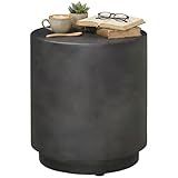 HOMCOM Round Side Table, Lightweight Accent Table with Concrete Finish, End Table with 4 Adjustable Feet for Indoor, Outdoor, Dark Gray