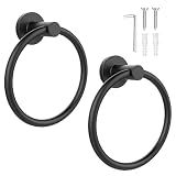 SetSail Towel Holder for Bathroom Wall Matte Black Towel Ring, 2 Pack