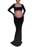 Bhome Maternity Photoshoot Dress Long Sleeve Sexy Cut-Out Backless Maternity Maxi Gown Photography Outfits Black S