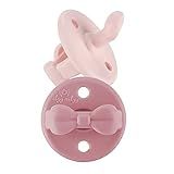 Itzy Ritzy Silicone Orthodontic Pacifiers - Itzy Soother Pacifiers with Collapsible Handle & Two Air Holes for Added Safety, Baby Pacifier For Ages 0-6 Months (Ballet Slipper & Primrose)