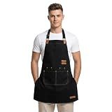 Chef Apron for Men Women with Pockets Adjustable Neck Strap, Heavy Duty Canvas Gardening Apron, Water Repellent Apron for Cooking, Baking, BBQ, Working, Painting (Black)