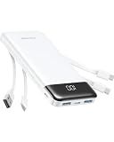 charmast Portable Charger with Reinforced Built-in 4 Cables,10000mAh Power Bank Travel Essentials 6 Outputs 3 Inputs 3A Fast Charging Compatible with iPhone iPad Samsung Google Pixel LG Moto etc.