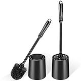 AONEZ Toilet Brush and Holder Set, 2 Pack Long-Handle Toilet Brush, Non-Slip Grip, Nylon Bristles, Deep Cleaning for Bathroom, Toilet Scrubber- Black