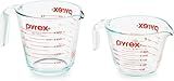 Pyrex Essentials (2-Pack) Glass Measuring Cups Set, (1 & 2 Cup) Measuring Cups For Prepping, Baking and Cooking, Preheated Oven, Dishwasher, Freezer, and Microwave Safe