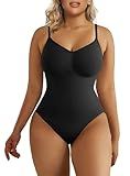 SHAPERX Women's Shapewear Bodysuit Tummy Control Body Shaper Seamless Sculpting Snatched Waist Body Suit,SZ5215-Black-S/M(One piece)