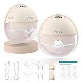 Paruu Hands Free Breast Pump P16, Wearable Breast Pump Electirc Portable with 4 Modes & 12 Levels, Max 309mmHg Strong Suction 19/21/24mm Flange Inserts Wearable Breastfeeding Pump, 2 Pack（Nude