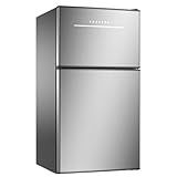 Frestec Mini Fridge with Freezer 3.2 Cu.Ft. 2 Door Refrigerator and Freezer Small Fridge for Bedroom Home Office Dorm, Small Drink Chiller, 37 dB Low Noise, Stainless Steel