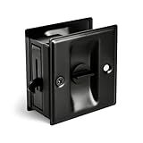 HOMOTEK Privacy Sliding Door Lock with Pull - Replace Old Or Damaged Pocket Locks Hardware Quickly and Easily, 2-3/4”x2-1/2”, for 1-3/8” Thickness Door, Black