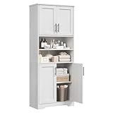 IDEALHOUSE Tall Bathroom Cabinet, Freestanding Bathroom Storage Cabinet with 4 Doors and Adjustable Shelves, 67" Cupboard Modern Storage Cabinet for Kitchen, Pantry, Living Room, Antique White