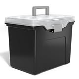 STAPLES File Folder Tote, Portable Filing Box for Letter SIze Hanging Folders, Security Latch & Built-In Lid Organizer, Black/Clear