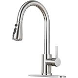 LUFG Brushed Nickel Kitchen Faucet with Pull Down Sprayer and Deck Plate