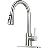 LUFG Kitchen Faucet with Pull Down Sprayer - Brushed Nickel Single Handle Kitchen Faucets, High Arc Stainless Steel Pull Out Kitchen Sink Faucet with Deck for RV Laundry Farmhouse