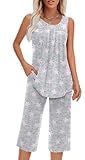 Findsweet 2026 Pajamas Sets for Women Soft Sleeveless Pjs Tank Top and Pants with Pocket Ladies Loungewear Sets XL, fl Pink Star