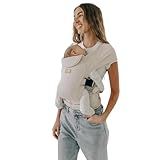 Tushbaby Pearl Newborn Carrier – Ergonomic Wrap for Newborns 8-20 lbs – Hands-Free Baby Carrier with Storage, Bottle Holder & Wipe Attachment – Soft, Breathable Fabric & Adjustable Fit - Cream