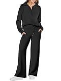 ANRABESS Women’s 2 Piece Outfits Half Zip Sweatshirt & Wide Leg Pants Airport Travel Lounge Matching Sets Sweatsuits Clothing Black Medium