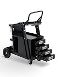 Garvee Welding Cart with 4 Drawers Utility Cart on Wheels for MIG Welder TIG Welder and Plasma Cutter, Heavy Duty Storage 360° Rolling Welding Trolley, Welders Tool Kit Cart, Black