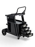 Garvee Welding Cart with 4 Drawers Utility Cart on Wheels for MIG Welder TIG Welder and Plasma Cutter, Heavy Duty Storage 360° Rolling Welding Trolley, Welders Tool Kit Cart, Black