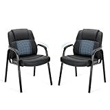 OLIXIS Waiting Room Chair Set of 2, Leather Office Desk Reception Guest Stationary Side Chairs with Padded Arms for Home Conference Lobby Area Meeting Church Medical Clinic Elderly Student