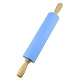 NASNAIOLL Silicone Rolling Pin Non Stick Surface Wooden Handle (Blue)