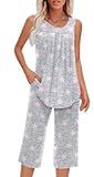 Findsweet Pajamas Sets for Women Soft Sleeveless Pjs Tank Top and Pants with Pocket Ladies Loungewear Sets M, fl Pink Star