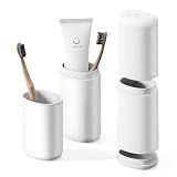 BALUCA Travel Toothbrush Case, Portable Tooth Brush Holder and Toothpaste Cover Container with Mouthwash Cup, Compact Oral Clean Tools Organizer for Traveling/Camping/School/Home - Large Capacity