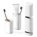 BALUCA Travel Toothbrush Case, Portable Tooth Brush Holder and Toothpaste Cover Container with Mouthwash Cup, Compact Oral Clean Tools Organizer for Traveling/Camping/School/Home - Large Capacity