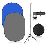 Portable Chromakey Blue/Gray Backdrop with Stand,59 * 39 inch Pop Up Collapsible Backdrop,Foldable Blue Screen 2 in 1 Backscreen for Photo and Video Shooting,Gaming (Blue & Gray)