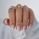 BTArtbox Press On Nails, Short Square Pink Fake Nails, 32Pcs Full Kit