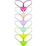 TOFOI Womens G String Thongs Micro Back Tiny Panties Low Rise No Show Bikini Bottom Daily Underwear (6-Packs Multicolors 1, S)