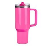 ZJT 30 oz Tumbler with Handle Quenchers ProTour Detachable Flip Straw Lid Tumbler,Vacuum Insulated Tumblers with Top Leak Proof Lids and Flip Straw,Reusable Insulated Cup (Rose Red, 30 oz)