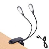 Music Stand Light, 1/2/4/10 Pack Clip on LED Book Lights, USB and AAA Battery Operated, Reading Lamp in Bed, 4 Brightness Levels, Ideal for Musician, Piano Player, Sheet Music, Travel (Dual Arm)