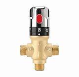 TreMax Thermostatic Mixing Valve, Shower Mixing Valve with NPT Thread US Standard, Temperature Constant Control Valve, Fahrenheit Scale Mark, Solid Brass- Golden
