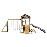 Backyard Discovery Endeavor II Cedar Wood Swing Set with Wave Slide, Play Deck, Double Rock Wall, Picnic Table, Climbing Wall, Belt Swings, Web Swing, Toy Telescope, Step Ladder, Outdoor Playset