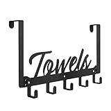 Azmoncy Over The Door Hooks, Towel Rack Towel Hooks for Bathroom, Towel Holder for Hanging Heavy Duty, Door Rack Over Door Hanger with 5 Coat Hooks for Bedroom Bathroom Kitchen, Black