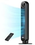 DREO Tower Fan for Bedroom, 2026 Upgraded DC Motor, 28ft/s High Velocity, 20dB Ultra Quiet Standing Fan, 8 Speeds 4 Modes, 90° Oscillating Bladeless Fan for Indoors, Floor Fans with Remote, Black