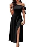 BeryLove Women's Formal Wedding Guest Dress One Shoulder Elegant A Line Cocktail Dresses with Tie Strap Maxi Evening Gown BlackZ S
